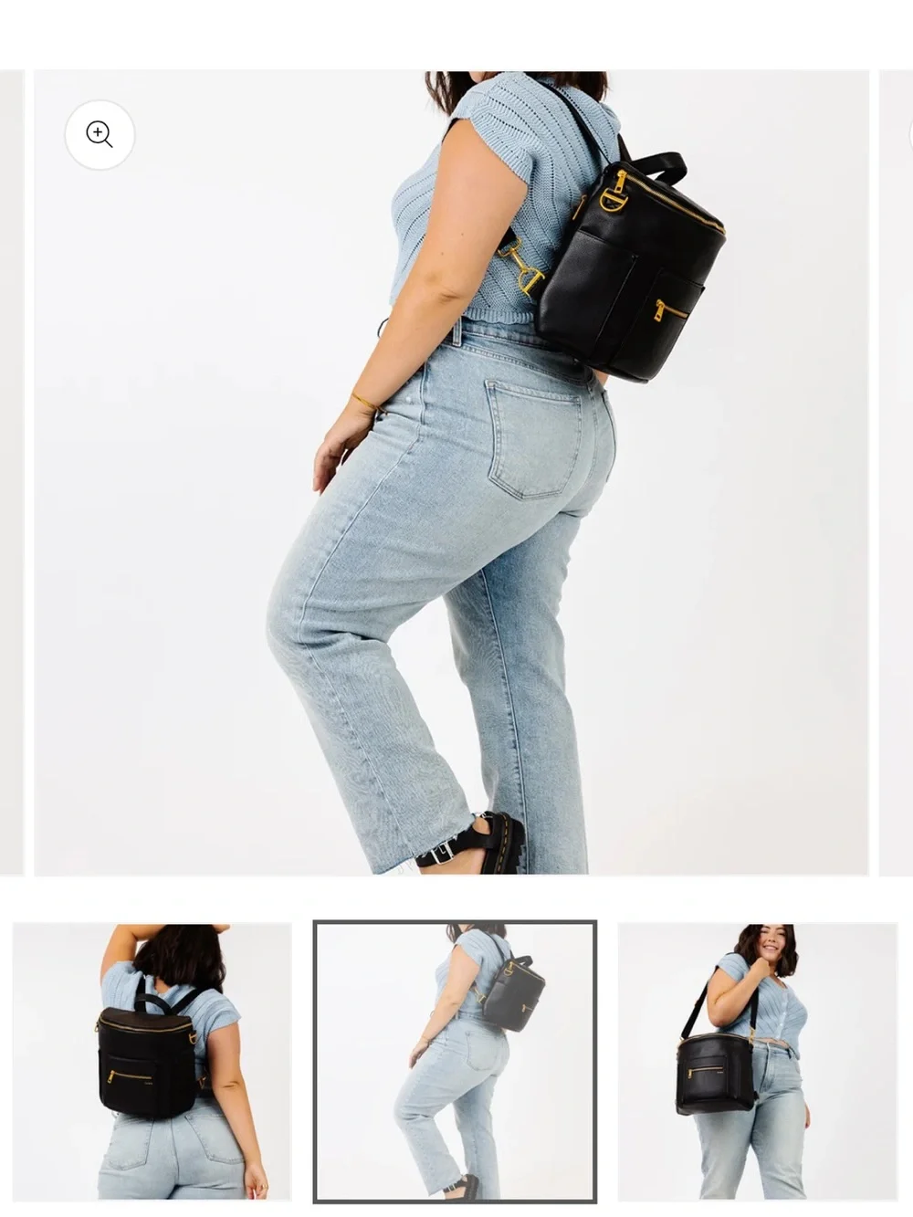 Fawn Design The Mini Black Faux Leather Backpack Diaper Bag Purse with Pockets